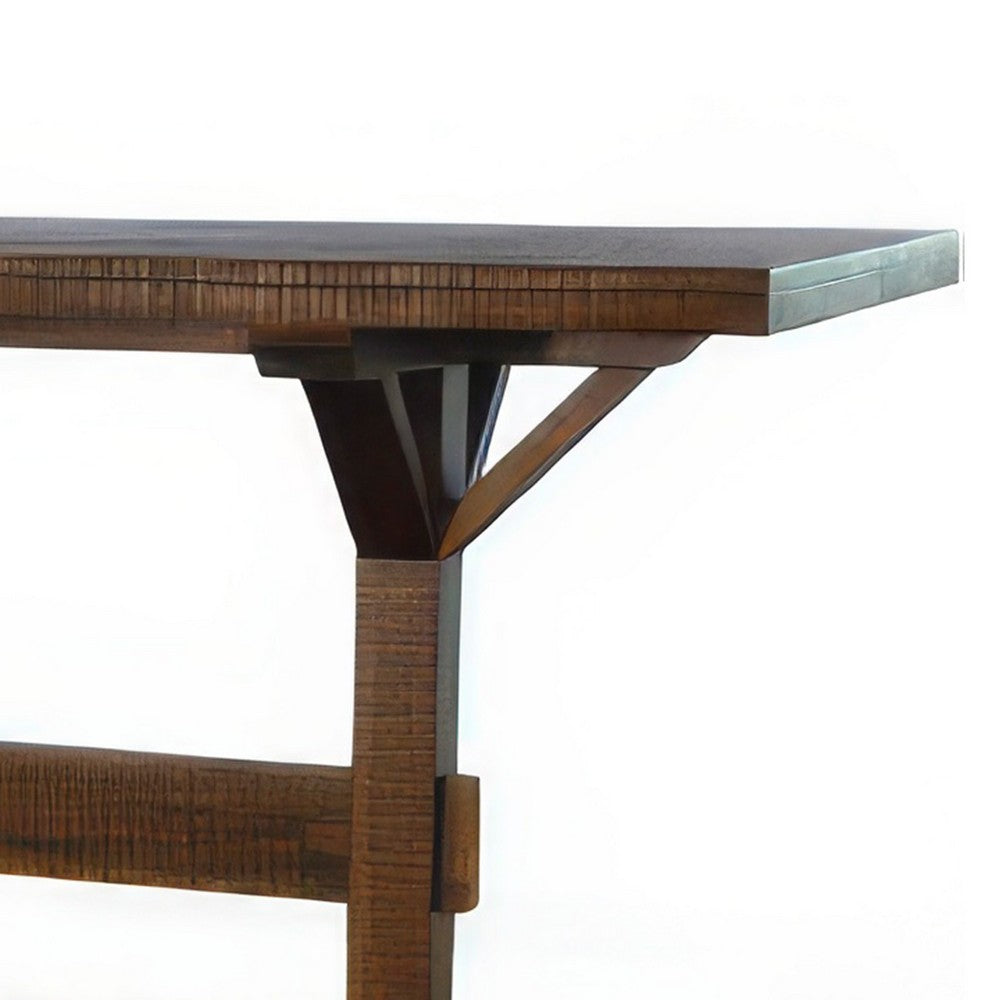 Flint Pub Bar Table, Black Metal Foot Rail, 78", Dark Brown Wood