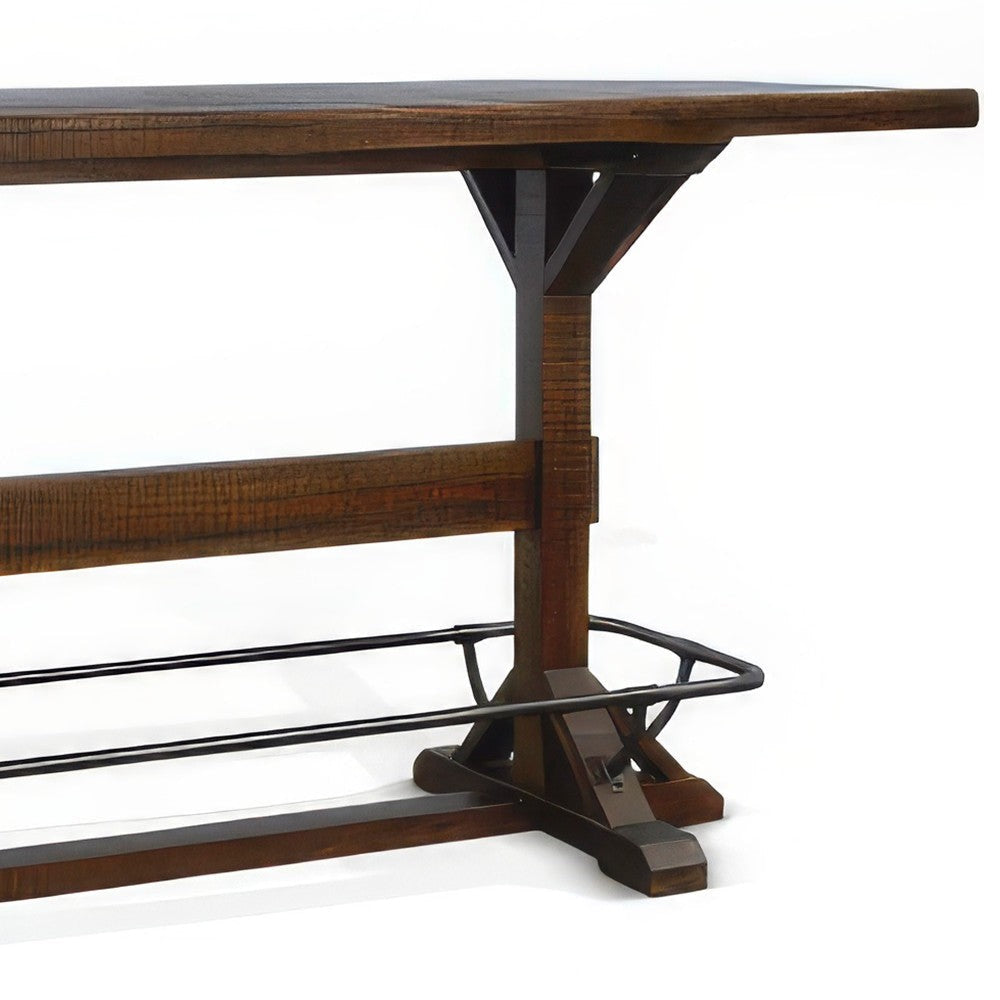 Flint Pub Bar Table Black Metal Foot Rail 78’’ Dark Brown Wood BM325208