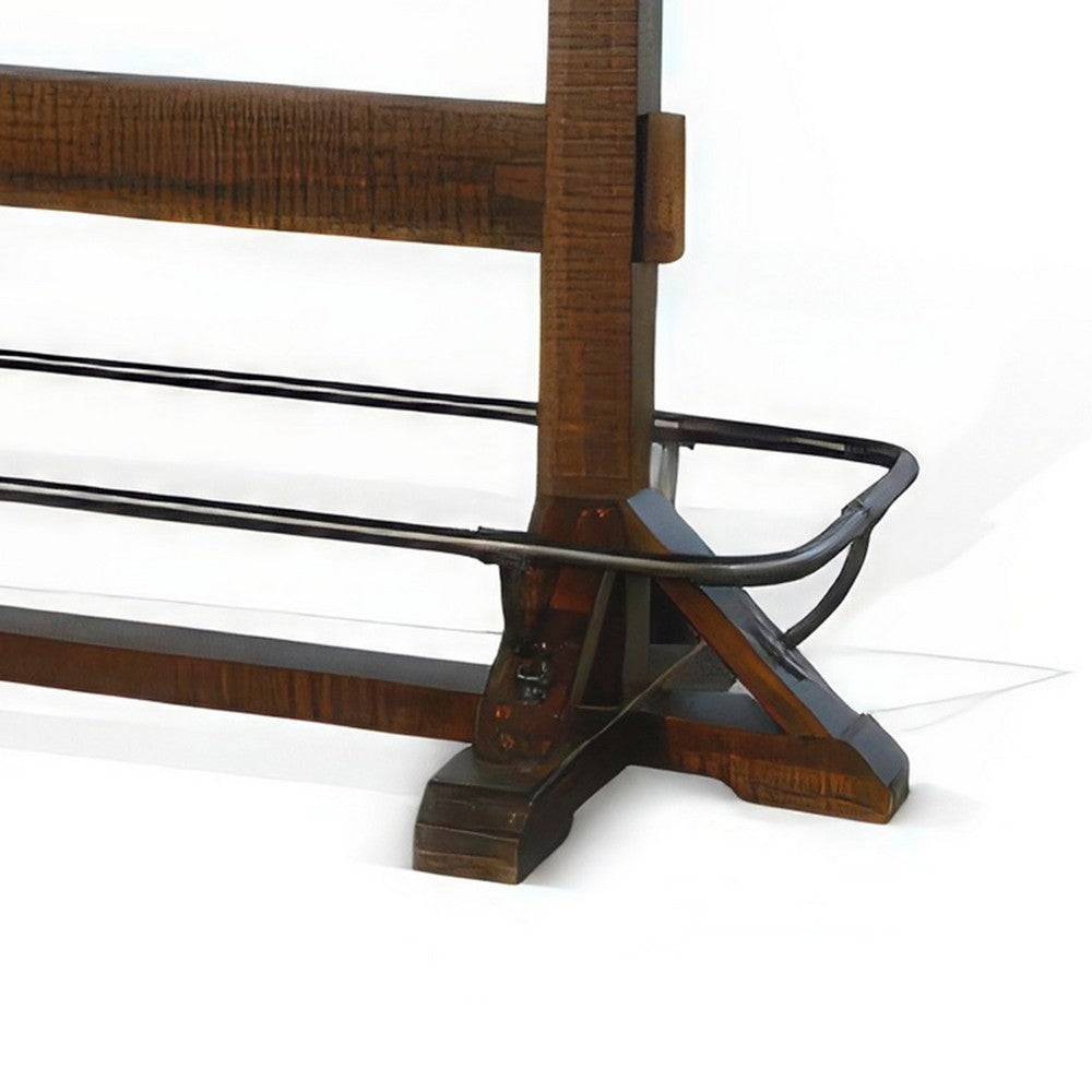 Flint Pub Bar Table, Black Metal Foot Rail, 78", Dark Brown Wood