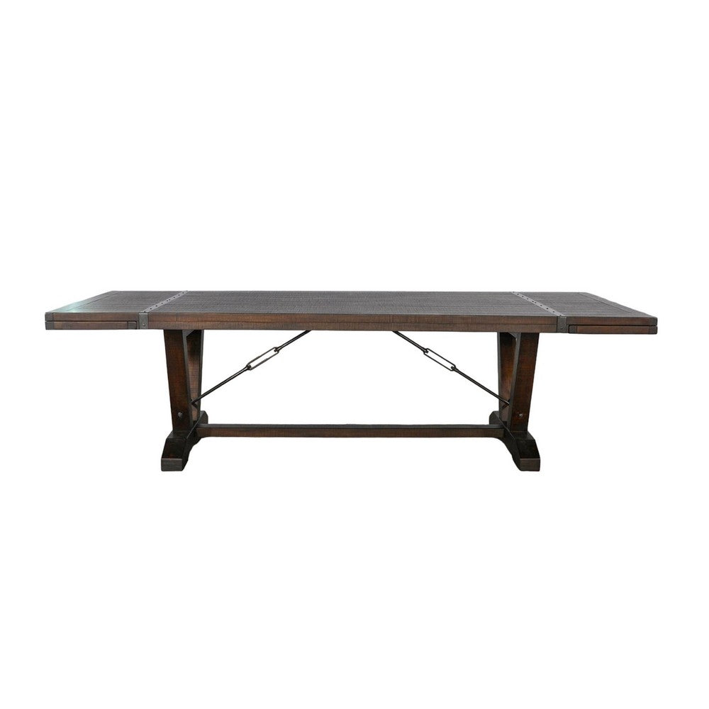 Flint Extendable Dining Table, 108-140", 2 Folding Leaves, Brown