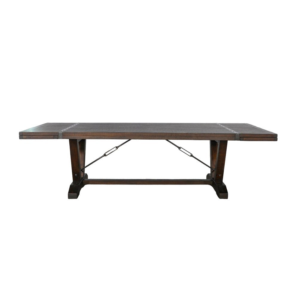 Flint Extendable Dining Table 108-140’’ 2 Folding Leaves Brown BM325209