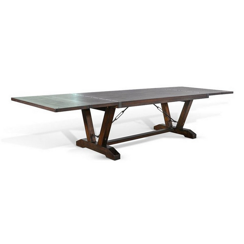 Flint Extendable Dining Table, 108-140", 2 Folding Leaves, Brown