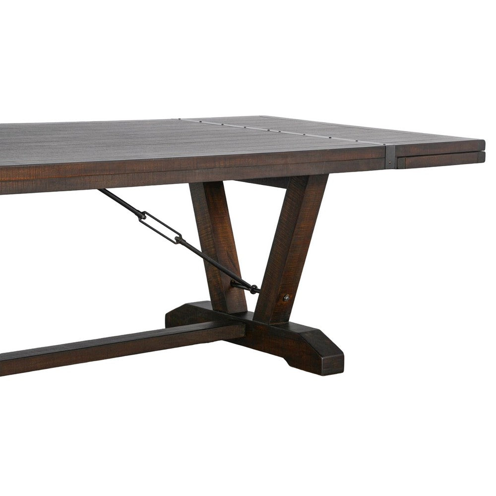 Flint Extendable Dining Table, 108-140", 2 Folding Leaves, Brown
