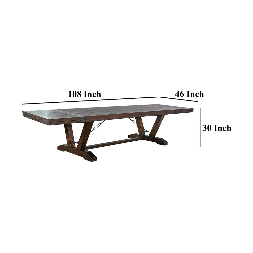 Flint Extendable Dining Table, 108-140", 2 Folding Leaves, Brown