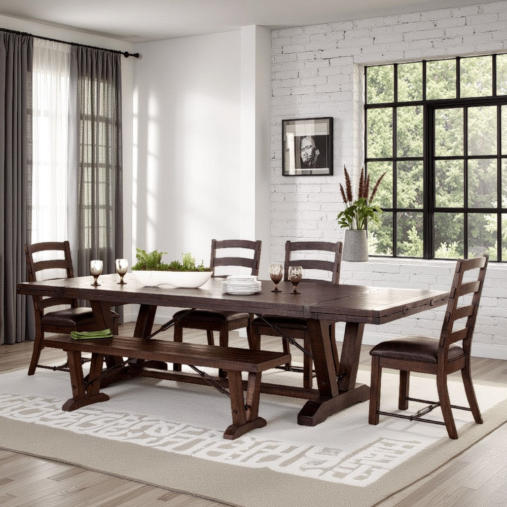 Flint Extendable Dining Table, 108-140", 2 Folding Leaves, Brown