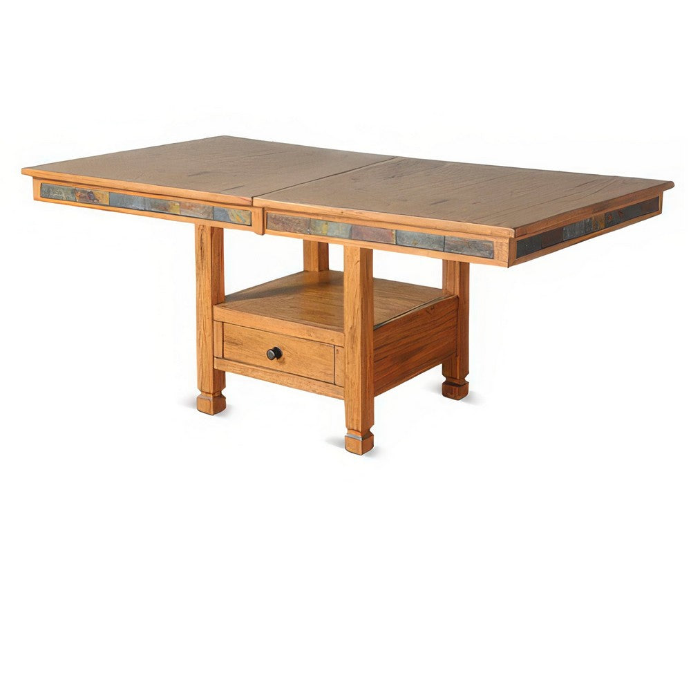Marv Extendable n Dual Height Dining Table, 72-84" Top, Natural Brown