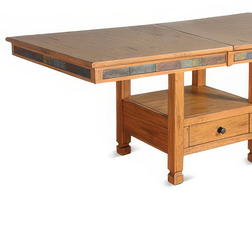 Marv Extendable n Dual Height Dining Table, 72-84" Top, Natural Brown