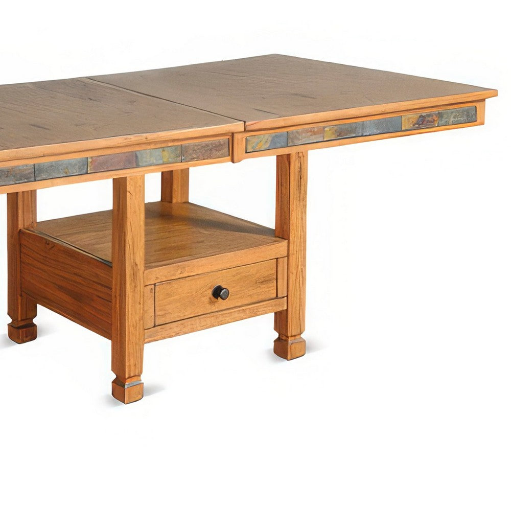 Marv Extendable n Dual Height Dining Table, 72-84" Top, Natural Brown