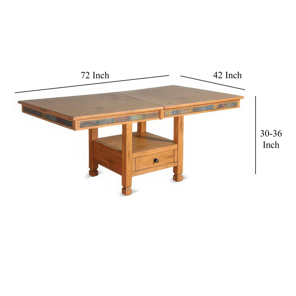 Marv Extendable n Dual Height Dining Table, 72-84" Top, Natural Brown