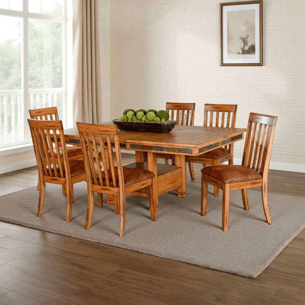 Marv Extendable n Dual Height Dining Table, 72-84" Top, Natural Brown
