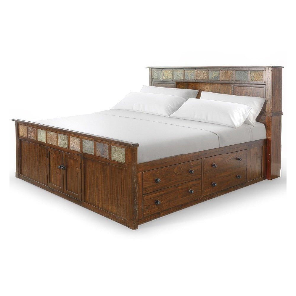 Odell King Size Bed w Storage Footboard Bookcase Headboard Brown