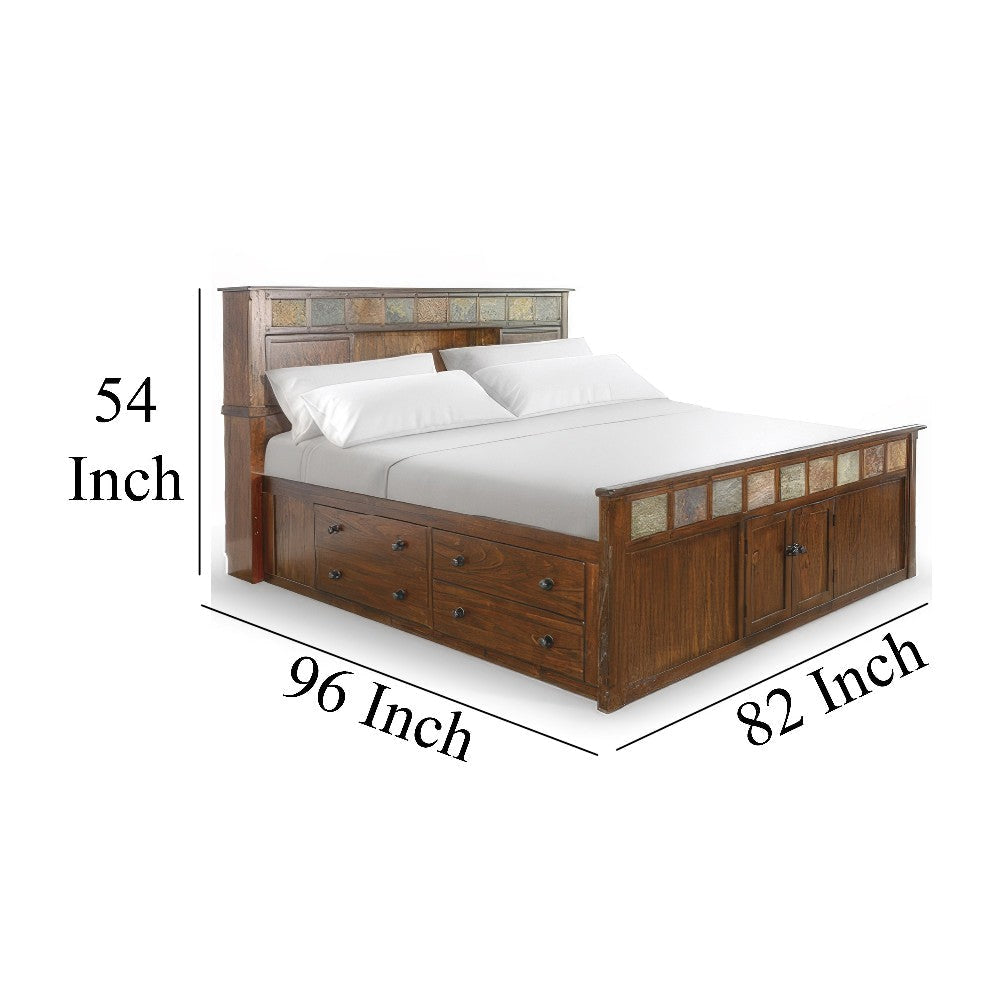 Odell King Size Bed w Storage Footboard Bookcase Headboard Brown