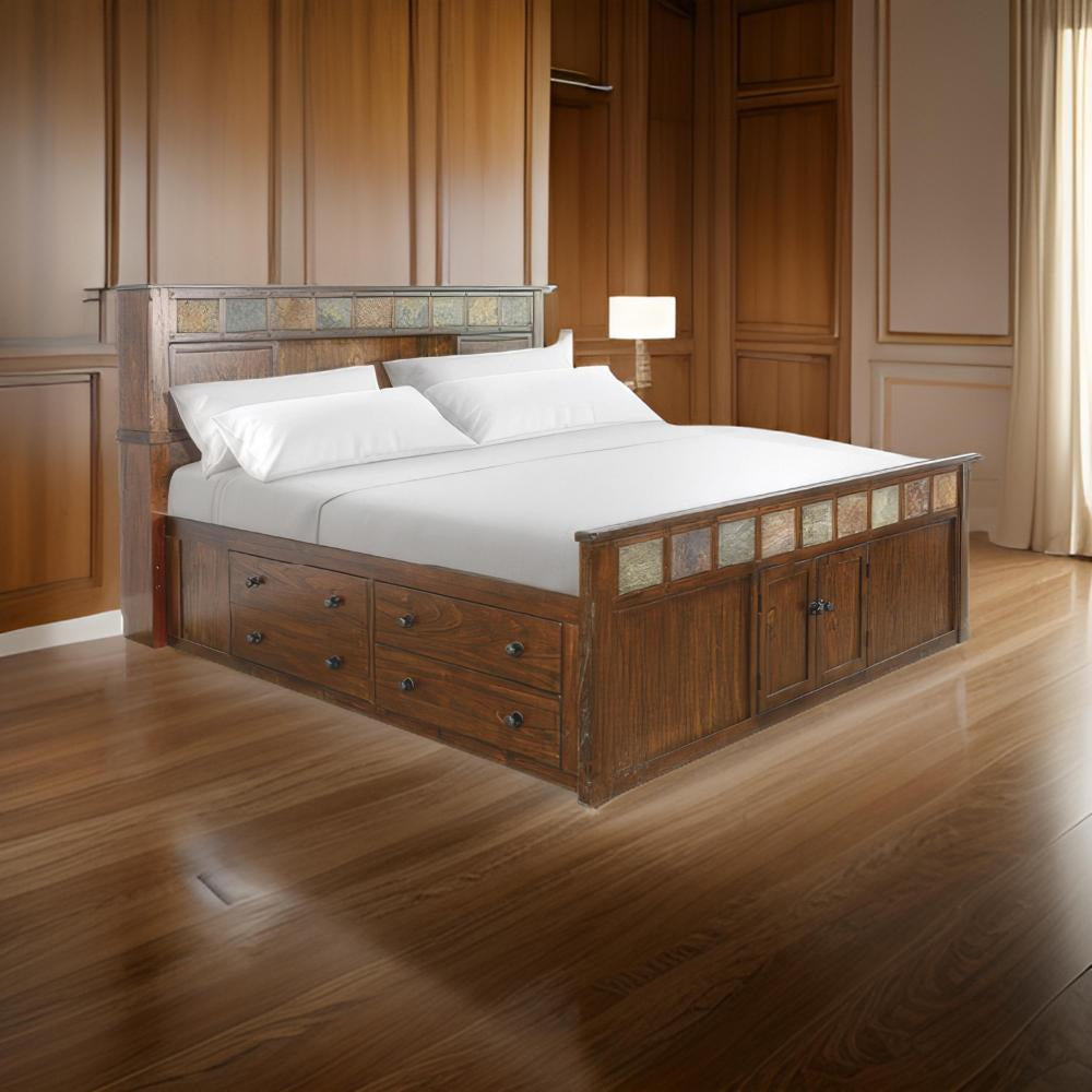 Odell King Size Bed w Storage Footboard, Bookcase Headboard, Brown