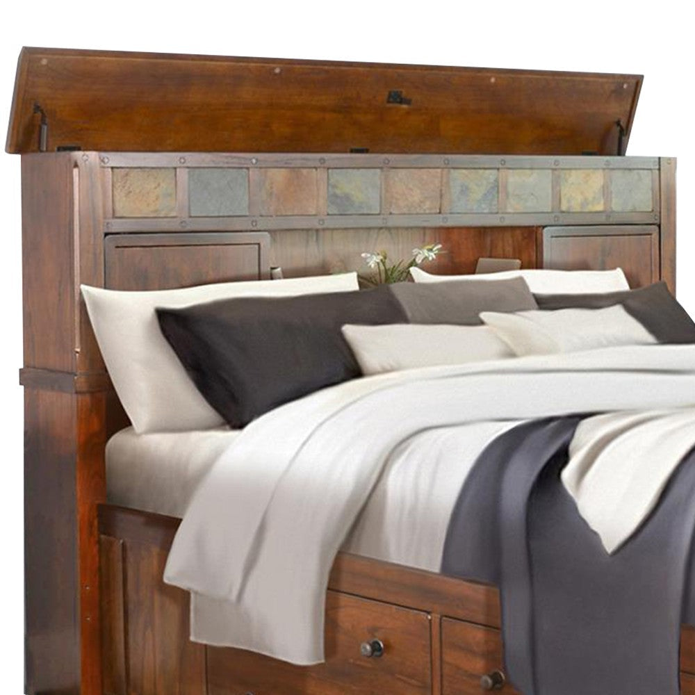 Odell Queen Size Bed w Storage Footboard Bookcase Headboard Brown