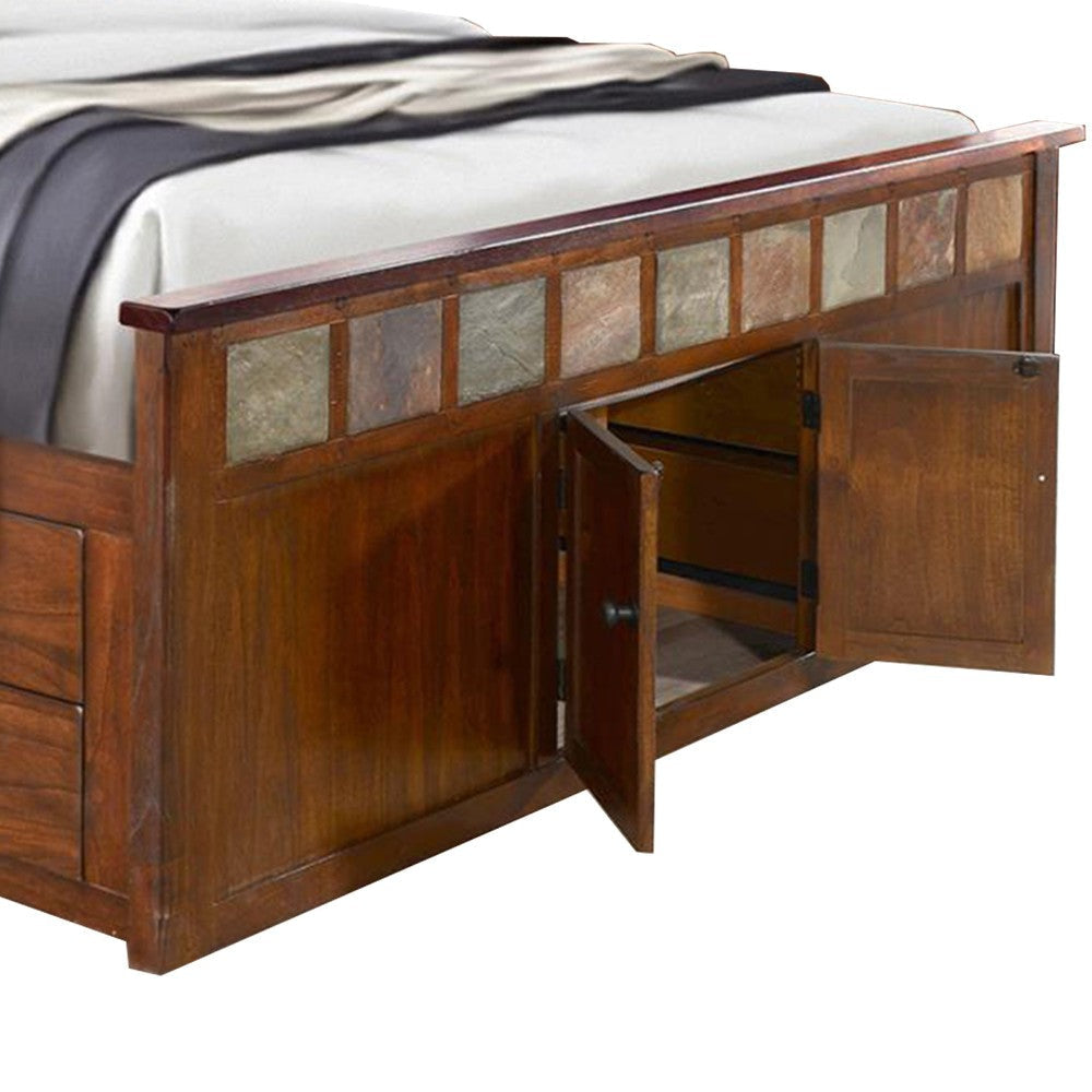 Odell Queen Size Bed w Storage Footboard Bookcase Headboard Brown