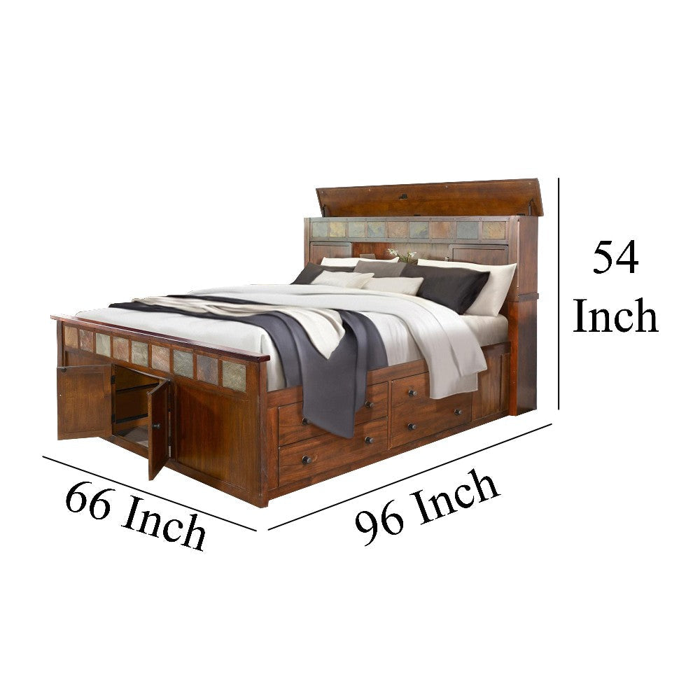 Odell Queen Size Bed w Storage Footboard Bookcase Headboard Brown