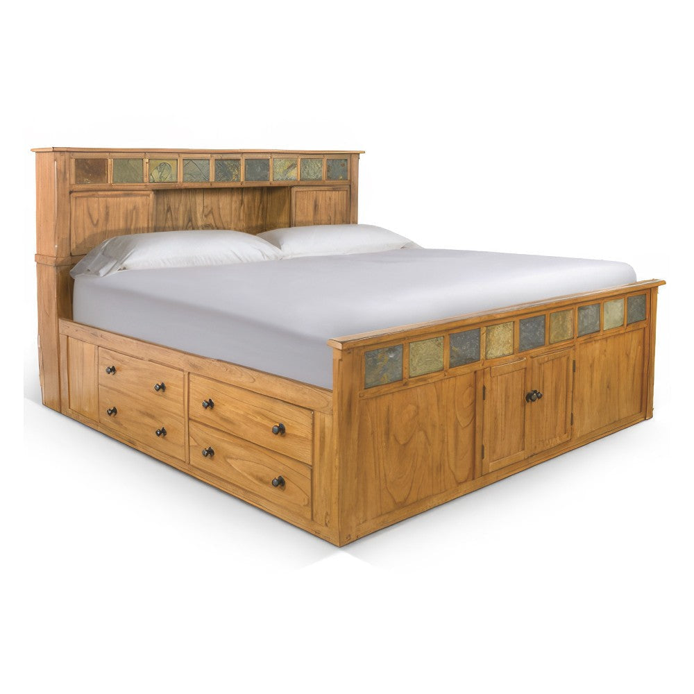 Marv King Size Bed Storage Footboard Bookcase Headboard Light Brown BM325222