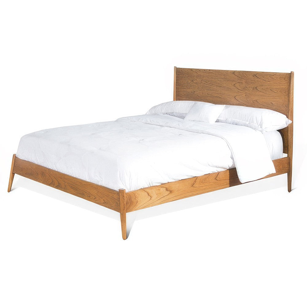 Amy King Size Platform Bed Low Profile Frame Panel Headboard Brown BM325224