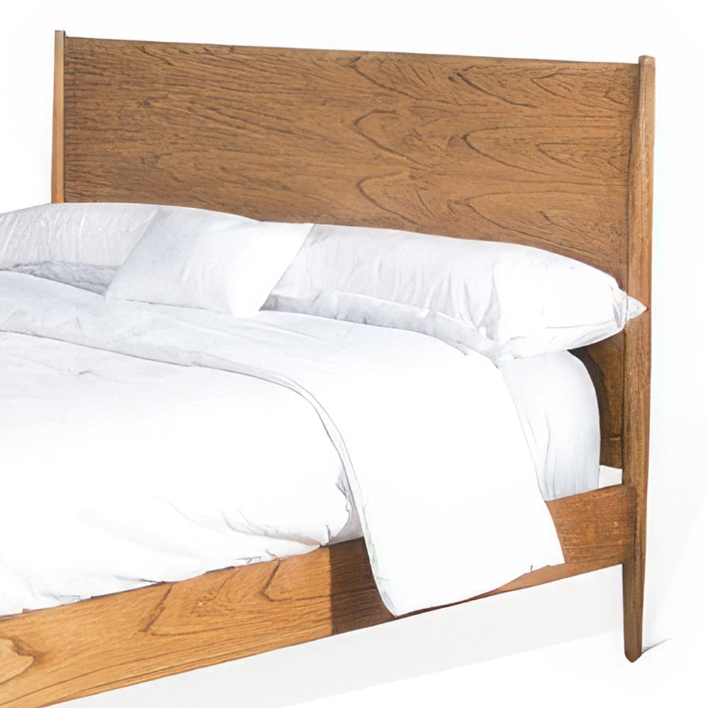 Amy King Size Platform Bed Low Profile Frame Panel Headboard Brown BM325224