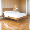 Amy King Size Platform Bed, Low Profile Frame, Panel Headboard, Brown
