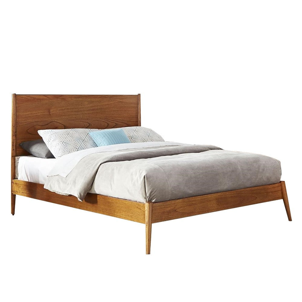 Amy Queen Size Platform Bed Low Profile Frame Panel Headboard Brown BM325225