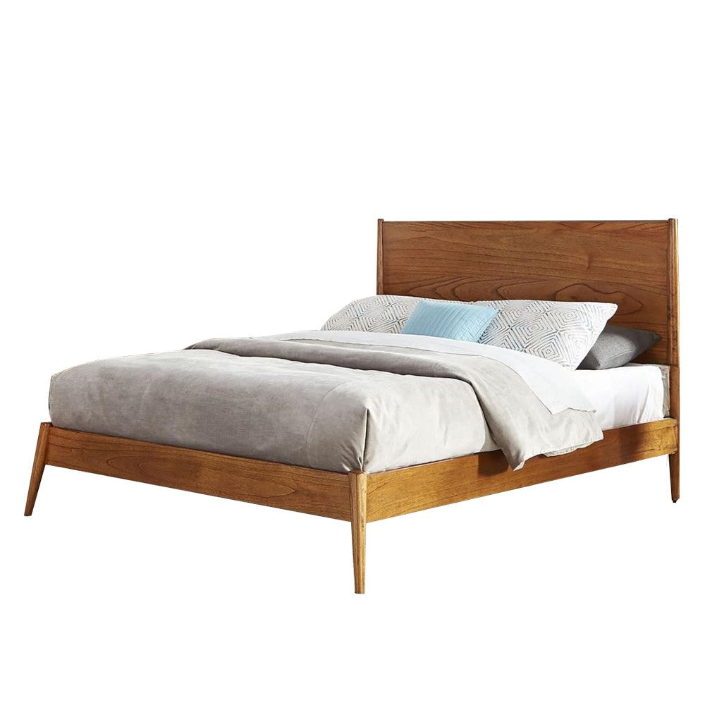 Amy Queen Size Platform Bed Low Profile Frame Panel Headboard Brown BM325225