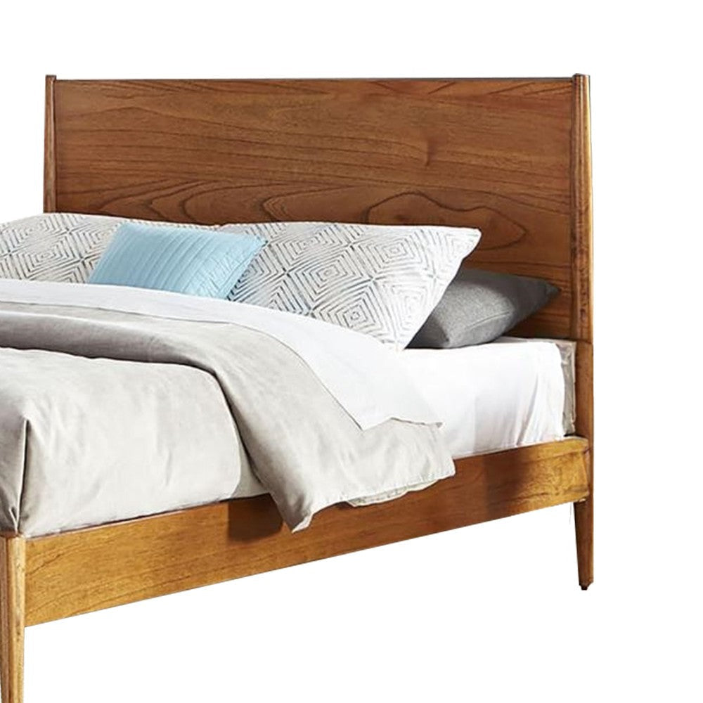 Amy Queen Size Platform Bed Low Profile Frame Panel Headboard Brown BM325225