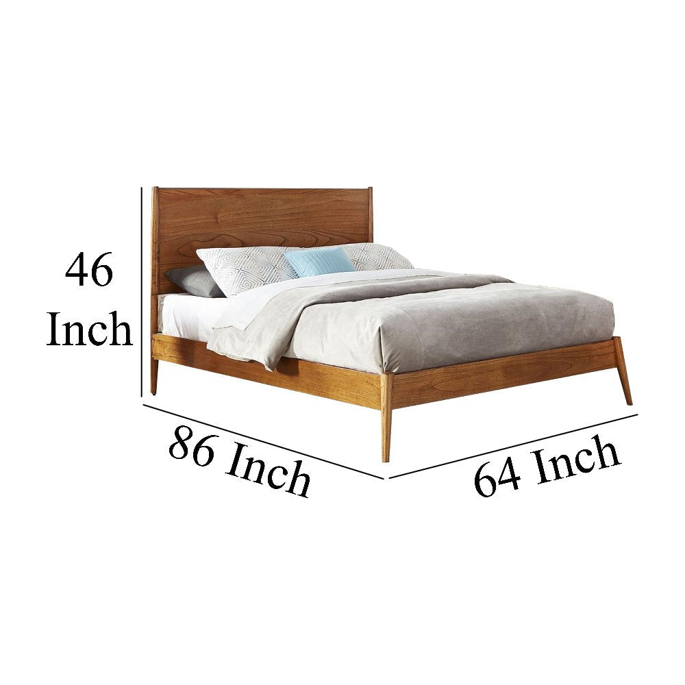 Amy Queen Size Platform Bed Low Profile Frame Panel Headboard Brown BM325225