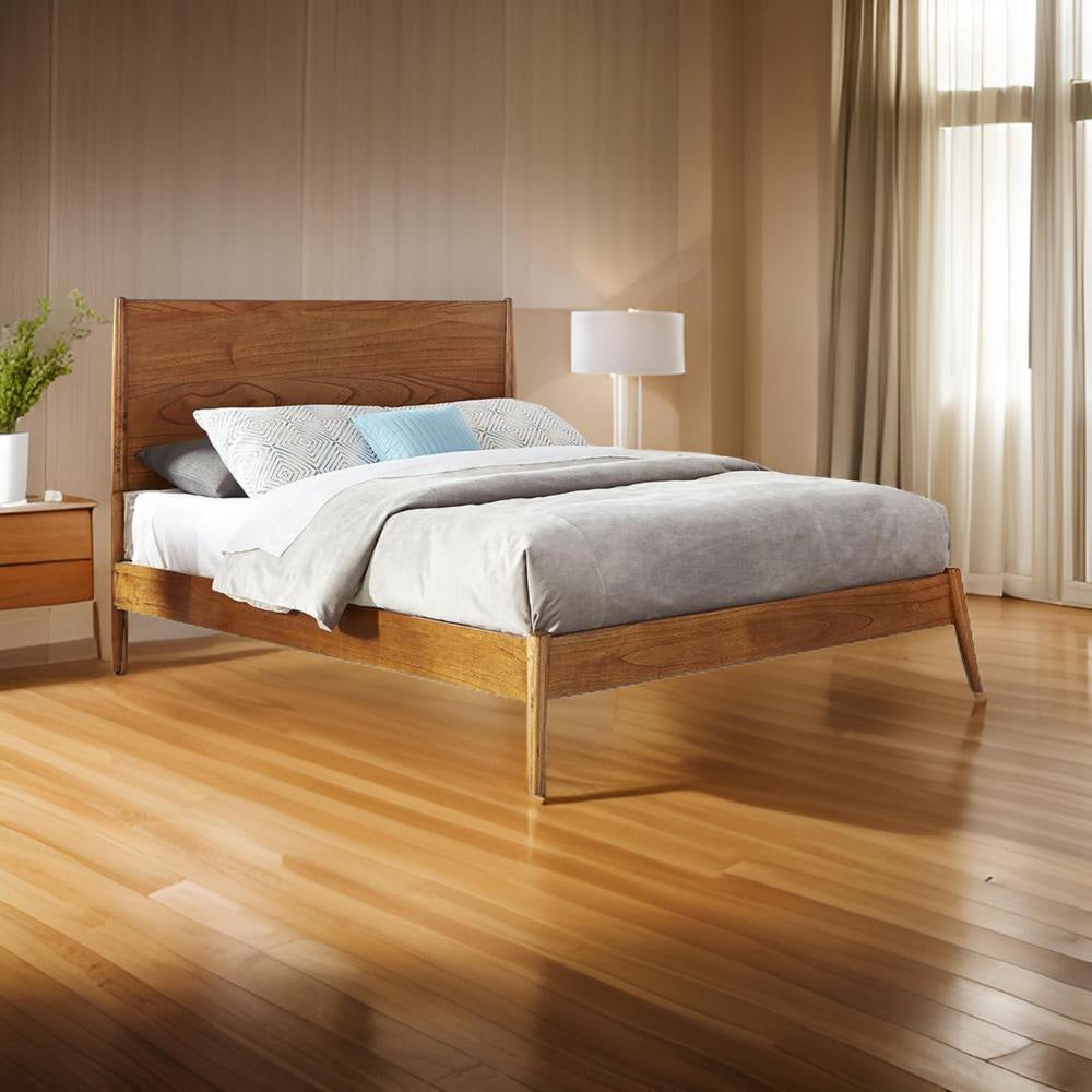 Amy Queen Size Platform Bed Low Profile Frame Panel Headboard Brown BM325225