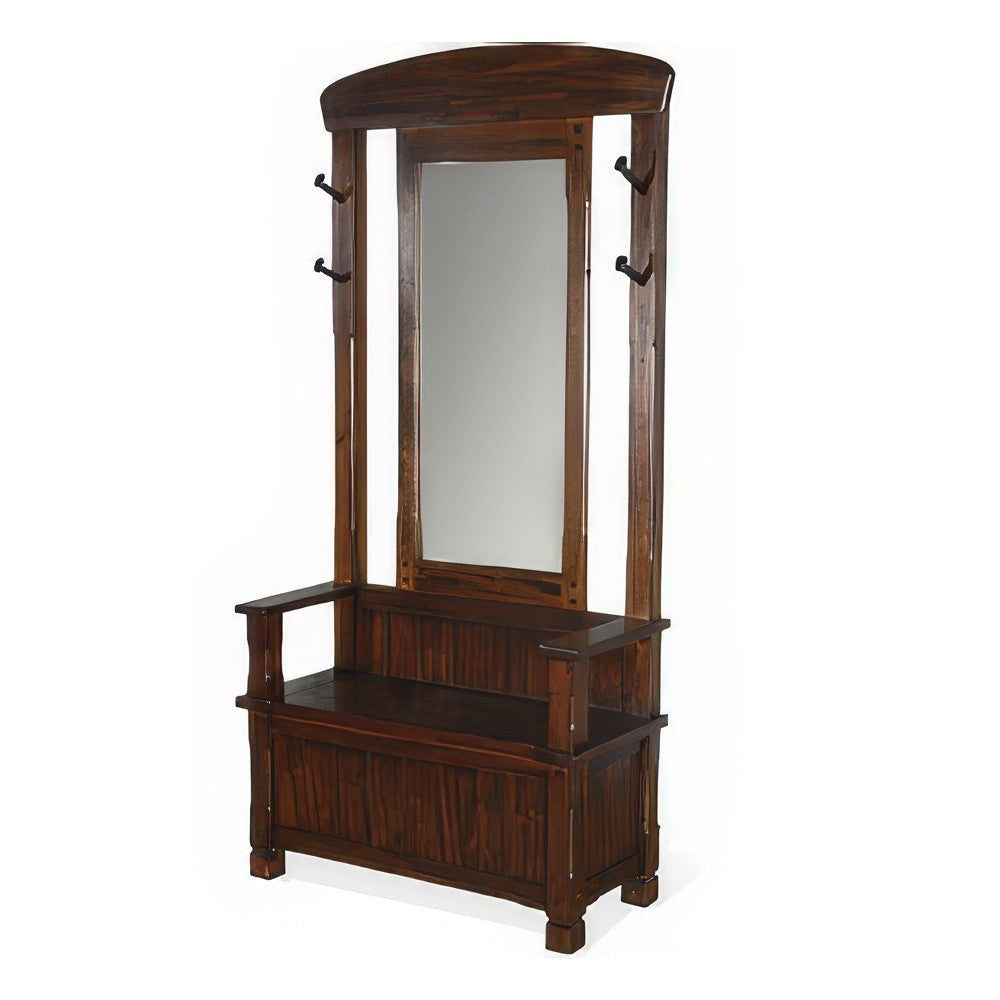 Odell Foyer Hall Tree Coat Hanger w Mirror Storage Bench Dark Brown BM325226