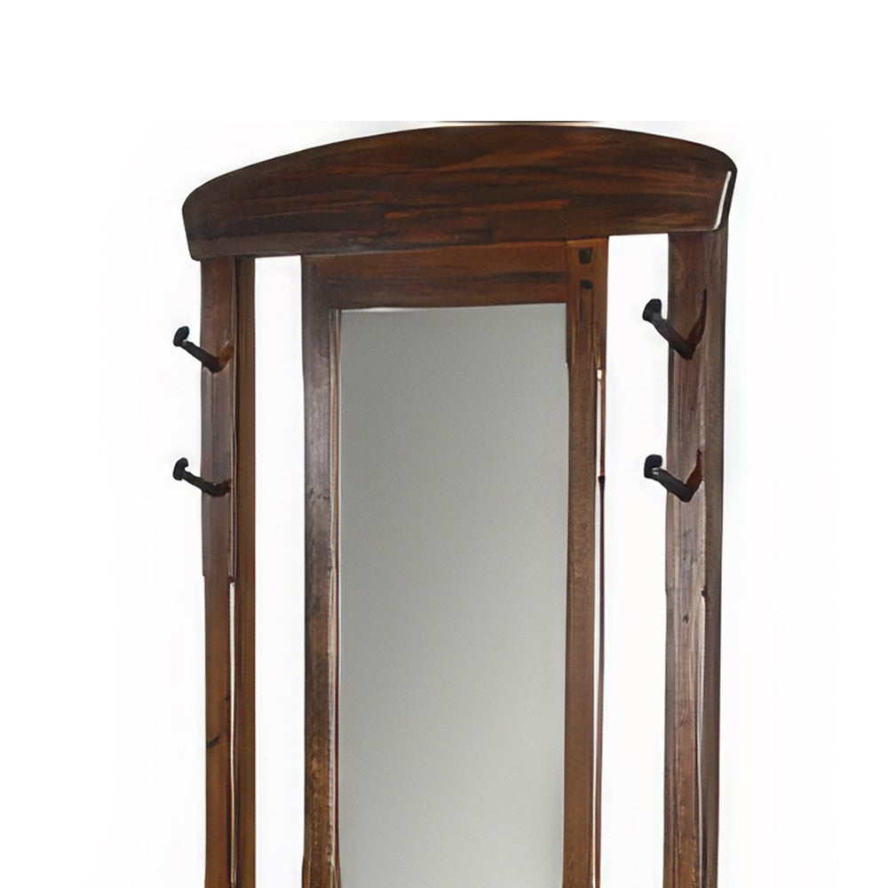 Odell Foyer Hall Tree Coat Hanger w Mirror Storage Bench Dark Brown BM325226