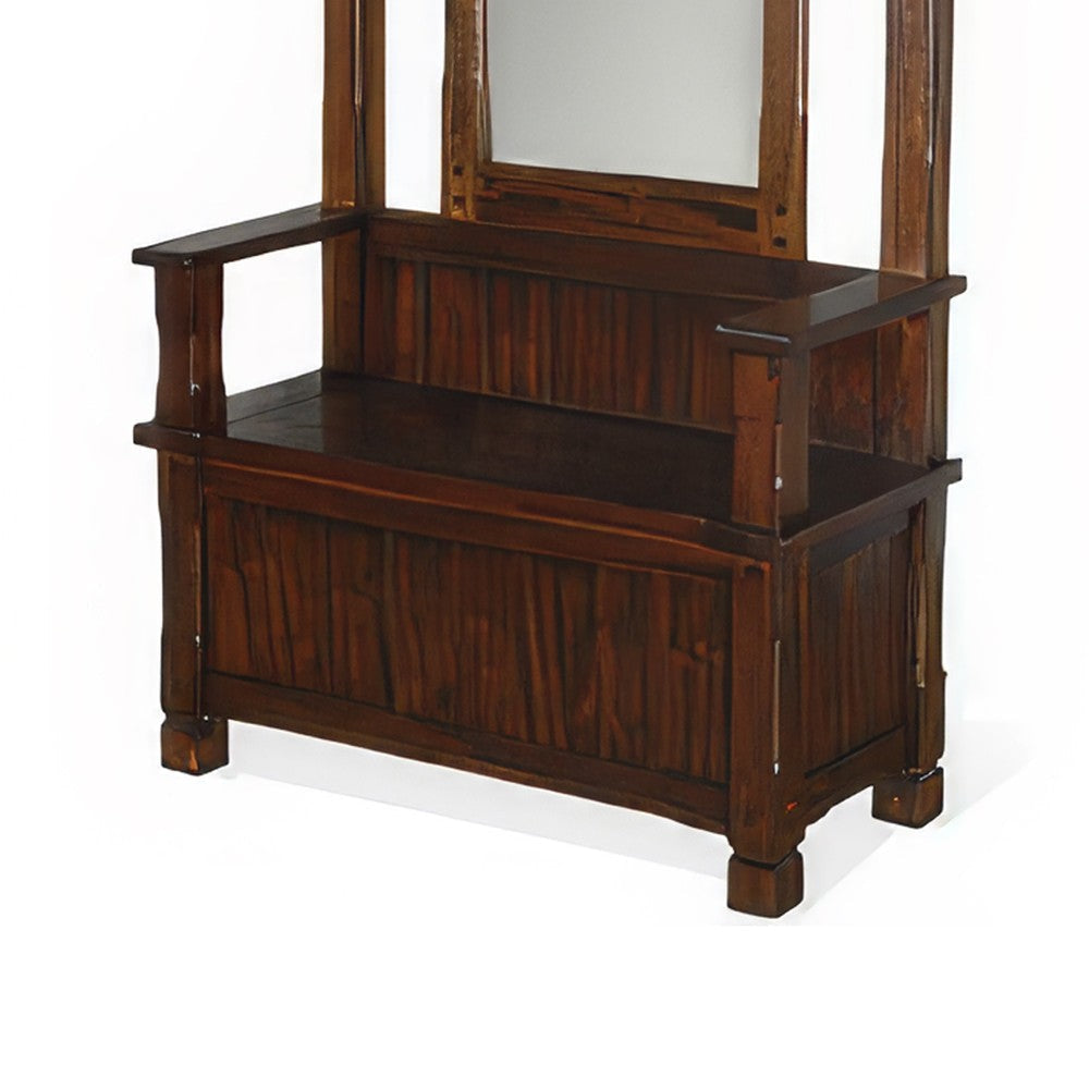 Odell Foyer Hall Tree Coat Hanger w Mirror Storage Bench Dark Brown BM325226