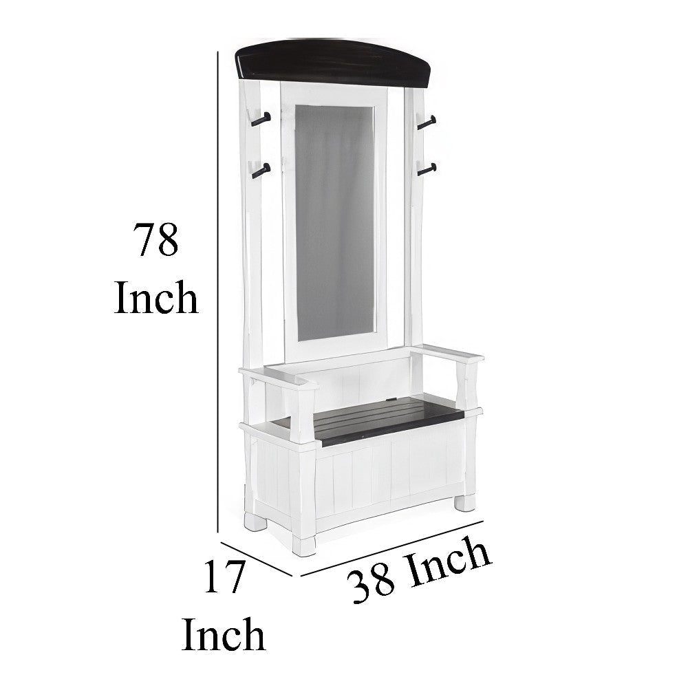 Orso Foyer Hall Tree Coat Hanger w Mirror Storage Bench White Brown BM325227