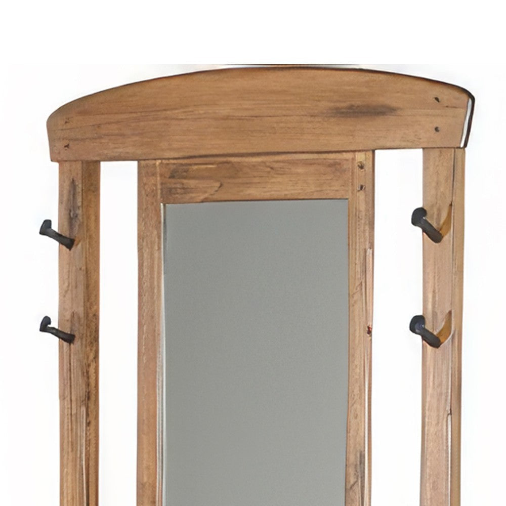 Marv Foyer Hall Tree Coat Hanger w Mirror Storage Bench Light Brown BM325228