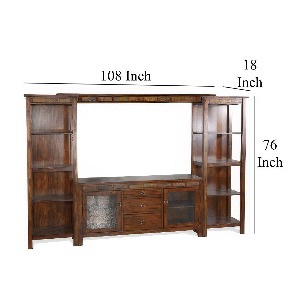 Odell TV Media Wall Entertainment Console Display Shelves Brown 108’’ BM325229
