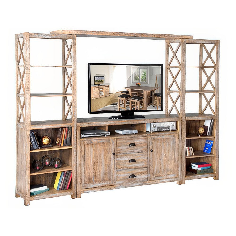 Rany 4pc TV Wall Entertainment Console 2 Pier Bridge Brown Wood 114’’ BM325230
