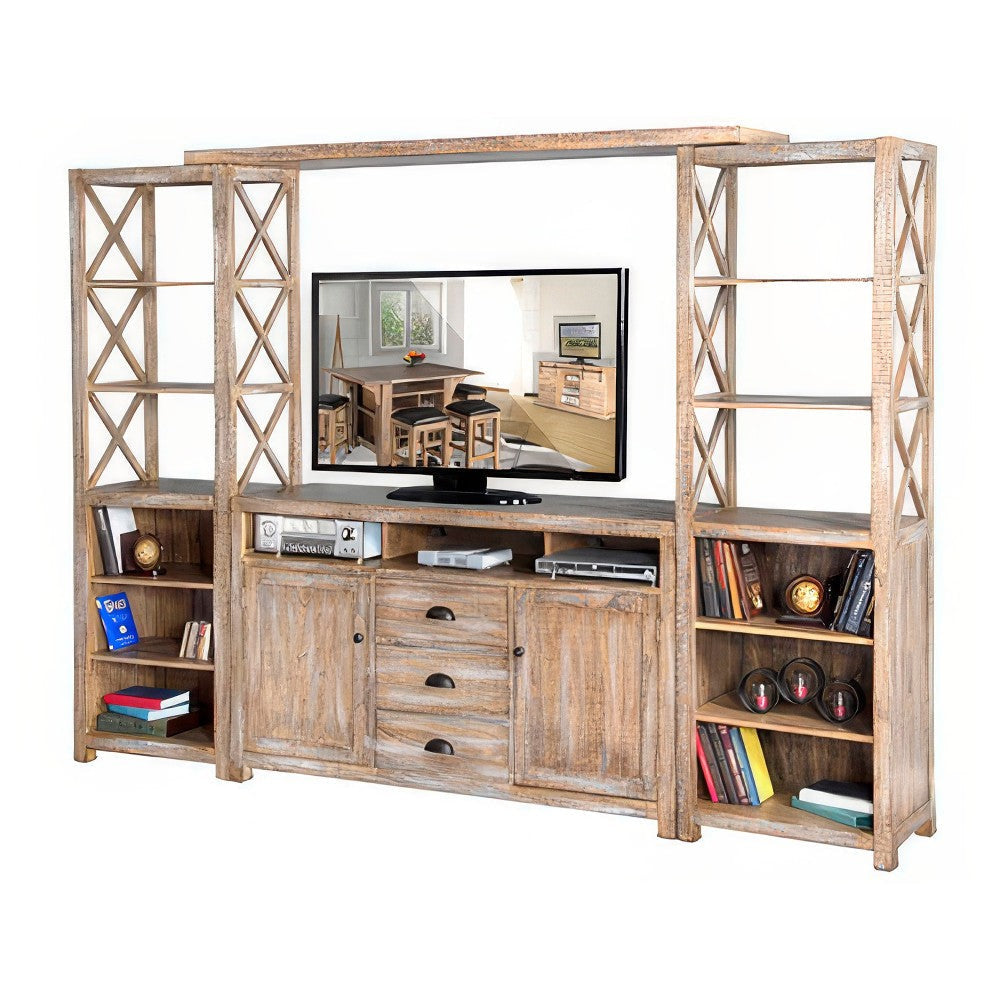 Rany 4pc TV Wall Entertainment Console 2 Pier Bridge Brown Wood 114’’ BM325230