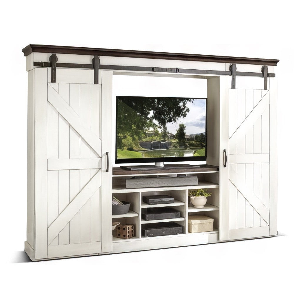 Orso TV Media Entertainment Console Wall w Barn Doors White 109’’ BM325232