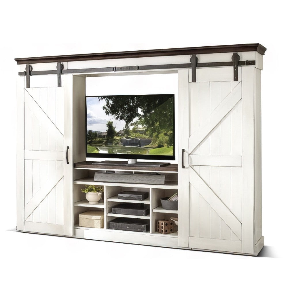 Orso TV Media Entertainment Console Wall w Barn Doors White 109’’ BM325232