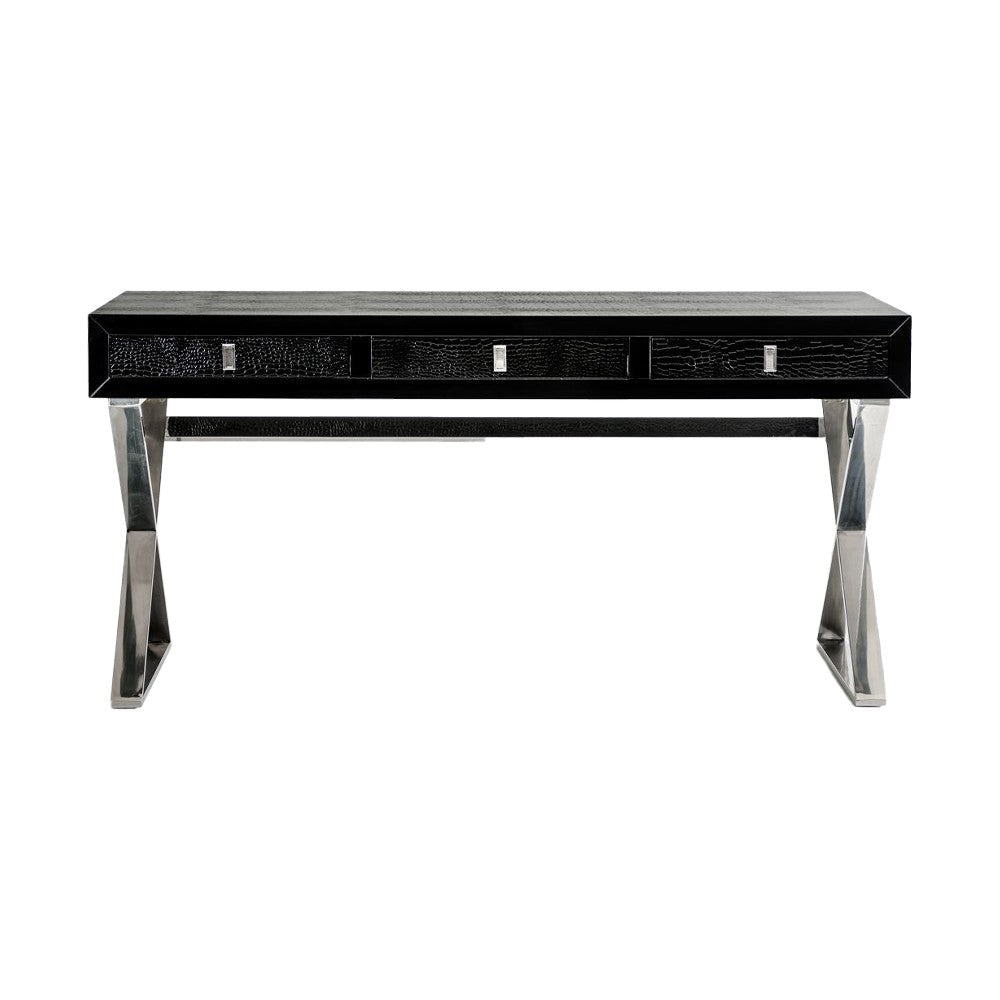 Cyen Office Writing Desk 57 Inch Black Crocodile Lacquer 2 Drawers BM325233