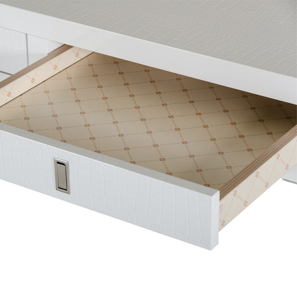 Cyen Office Writing Desk 57 Inch White Crocodile Lacquer 2 Drawers BM325234