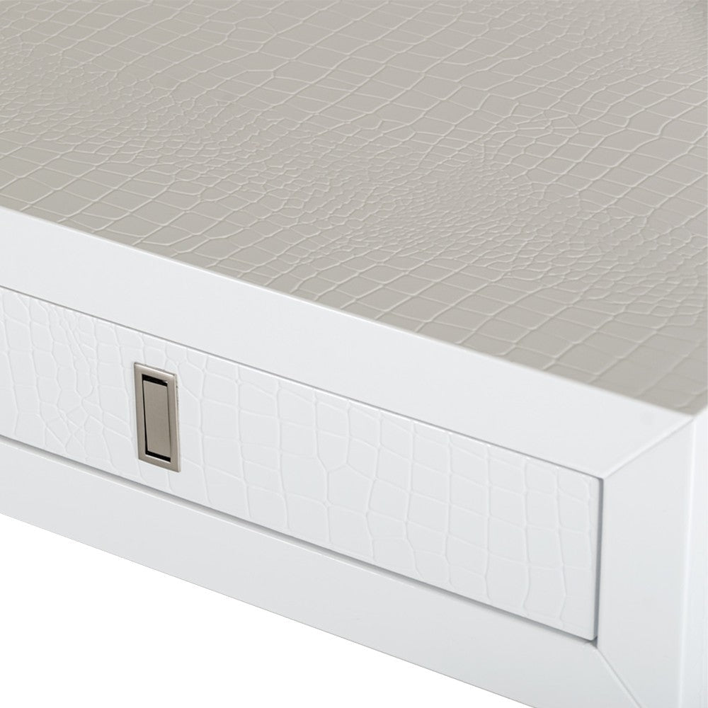 Cyen Office Writing Desk 57 Inch White Crocodile Lacquer 2 Drawers BM325234