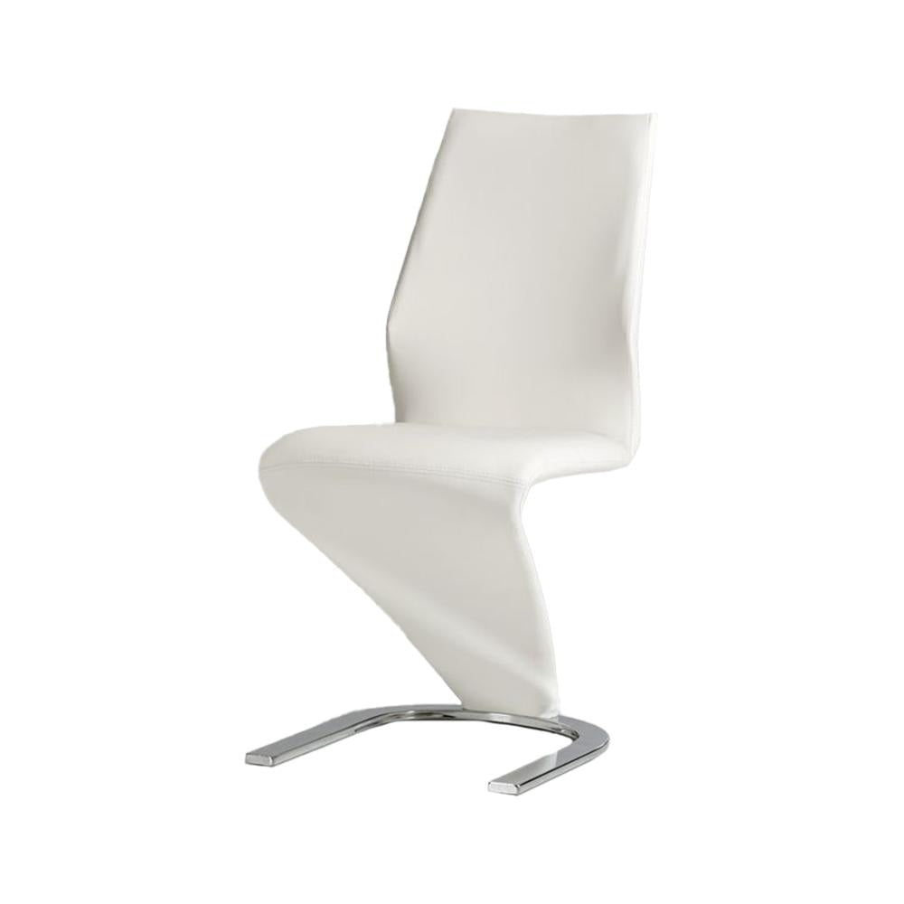 Pia Dining Chair Set of 2, Modern White Faux Leather, Chrome Legs
