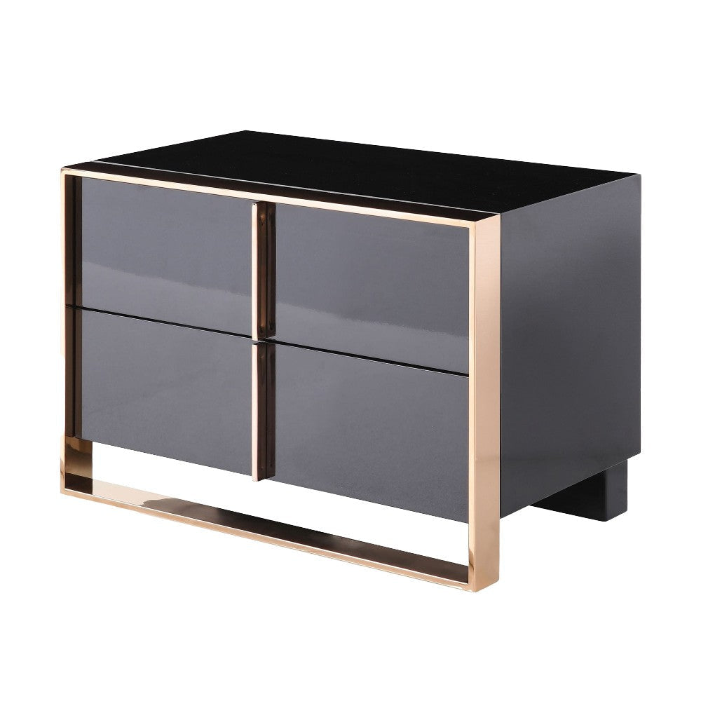 Caer Nightstand 2 Drawers Modern Rose Gold Stainless Steel Black BM325236