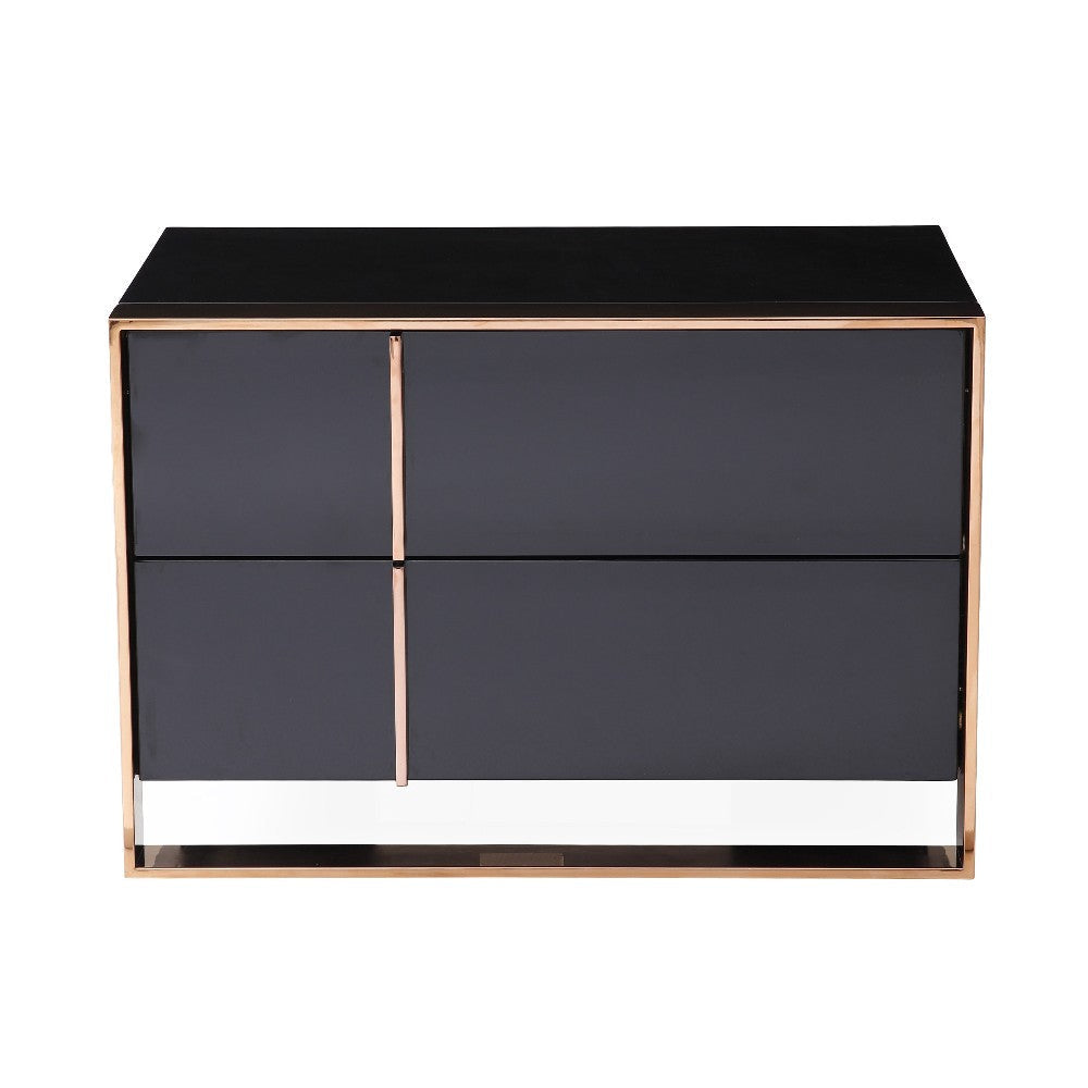 Caer Nightstand 2 Drawers Modern Rose Gold Stainless Steel Black BM325236