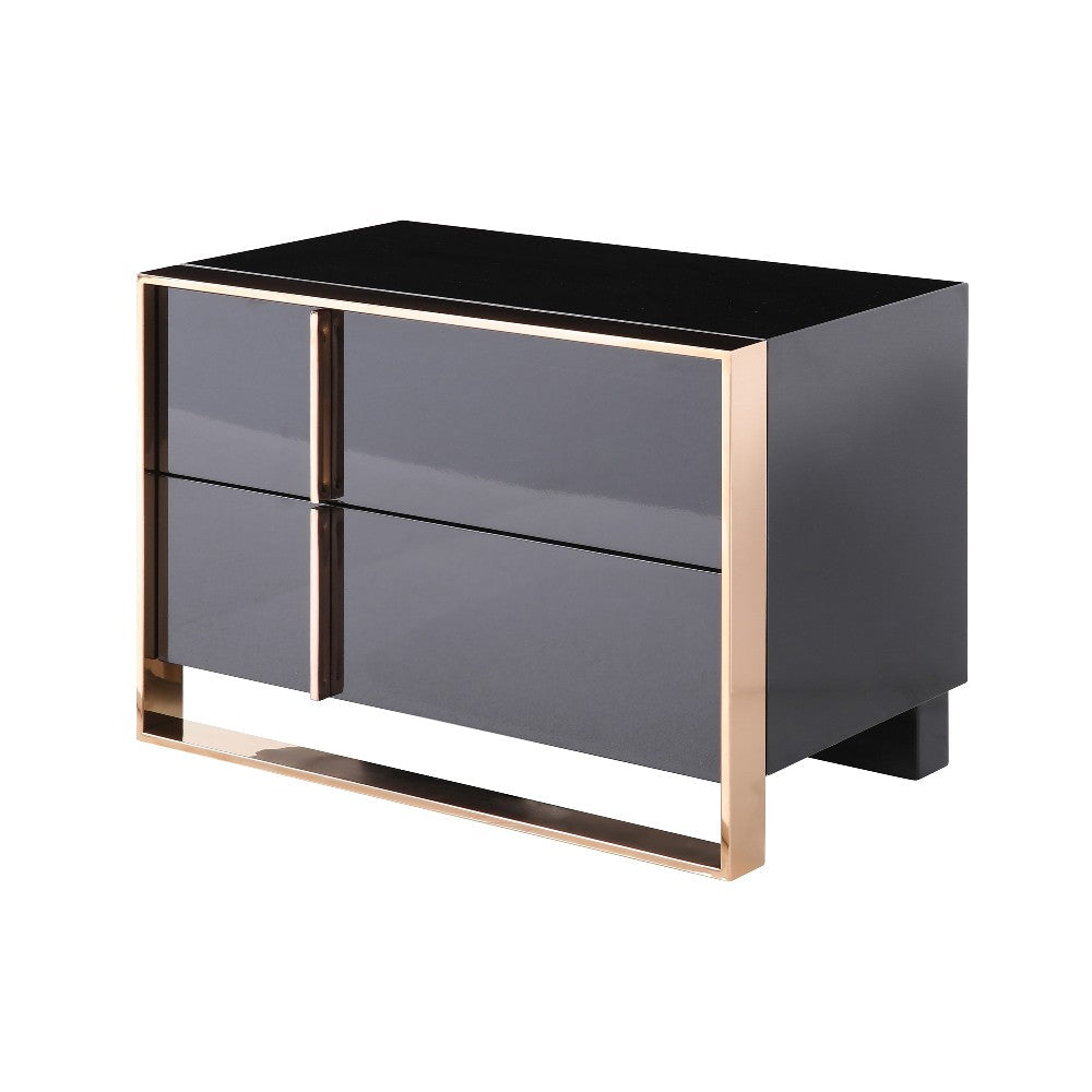 Caer Nightstand 2 Drawers Modern Rose Gold Stainless Steel Black BM325236