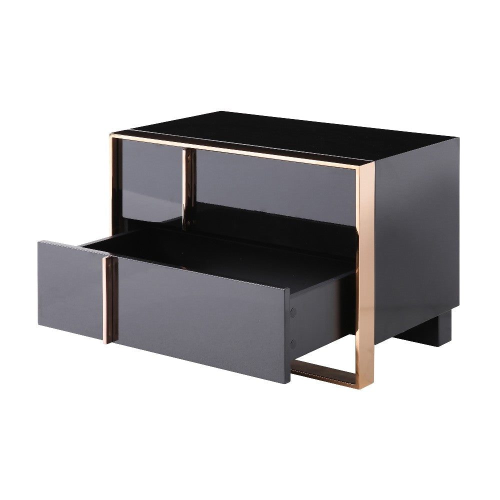 Caer Nightstand 2 Drawers Modern Rose Gold Stainless Steel Black BM325236