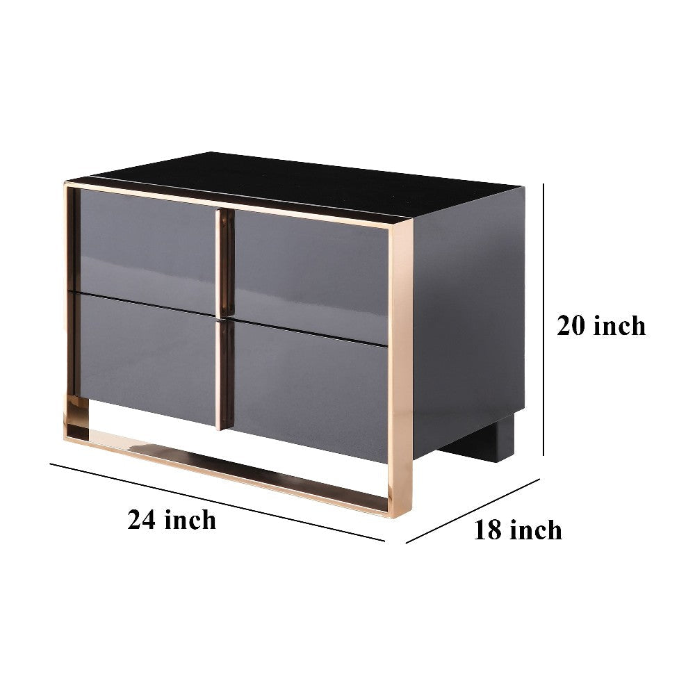 Caer Nightstand 2 Drawers Modern Rose Gold Stainless Steel Black BM325236
