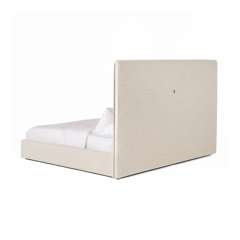 Valy Platform King Size Bed Vertical Striped Tufted Ivory Upholstered