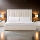 Valy Platform King Size Bed, Vertical Striped Tufted Ivory Upholstered